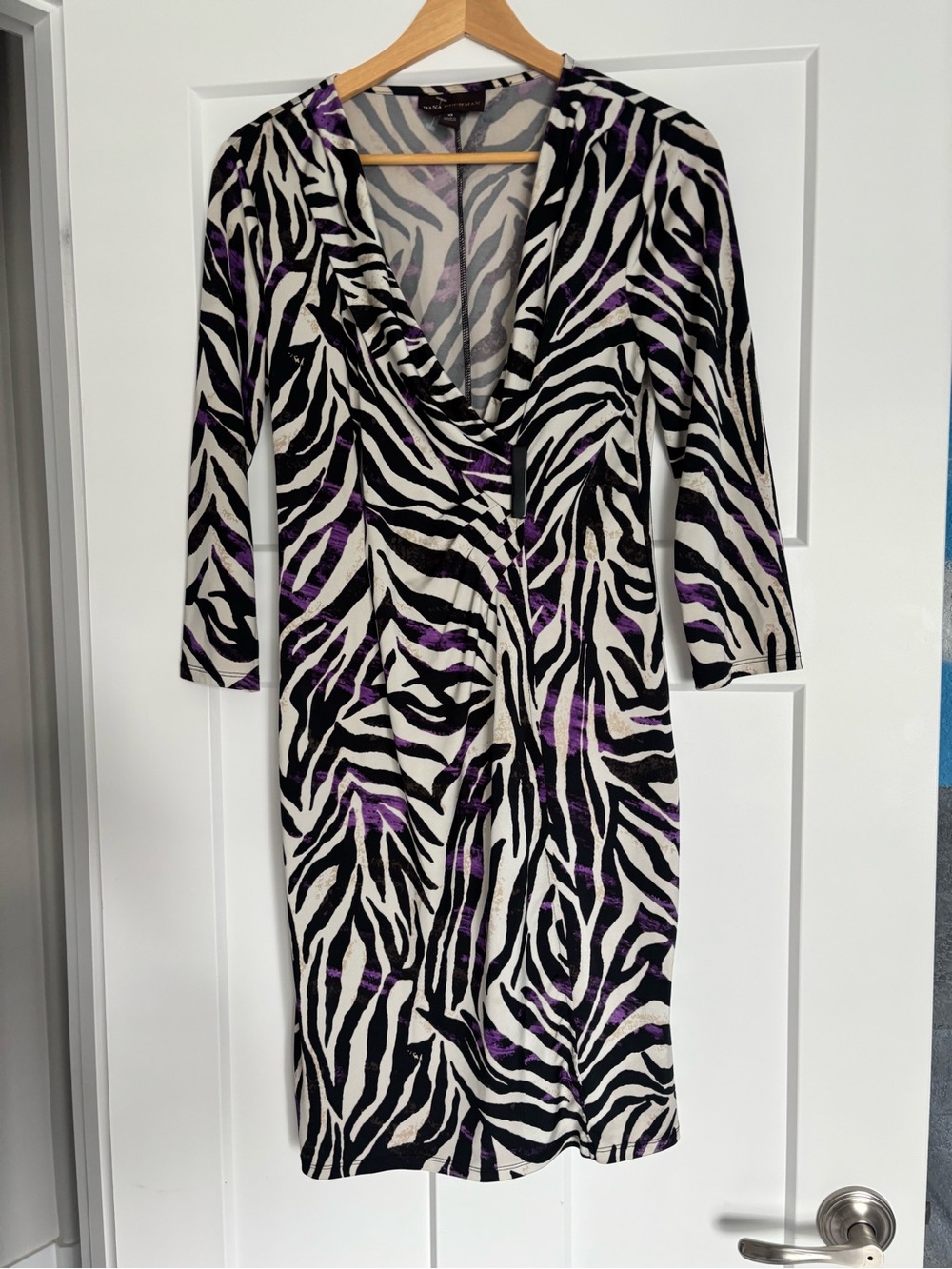 Women's Zebra-Print Wrap Dress in Black, White & Purple